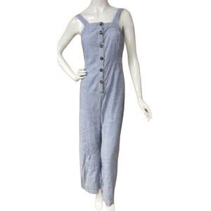 NWT JAPNA Women's Romper Jumpsuit Blue Striped Flare Leg 100% Cotton Casual